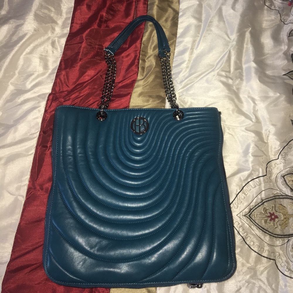 henri bendel Teal Quilted Leather Chain Shoulder Bag